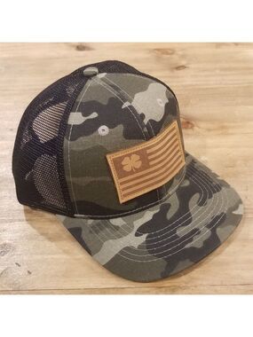 Clover Flag Lucky Patch Hat Cap Camouflage Camo Green Snap Back Mesh Trucker Dad